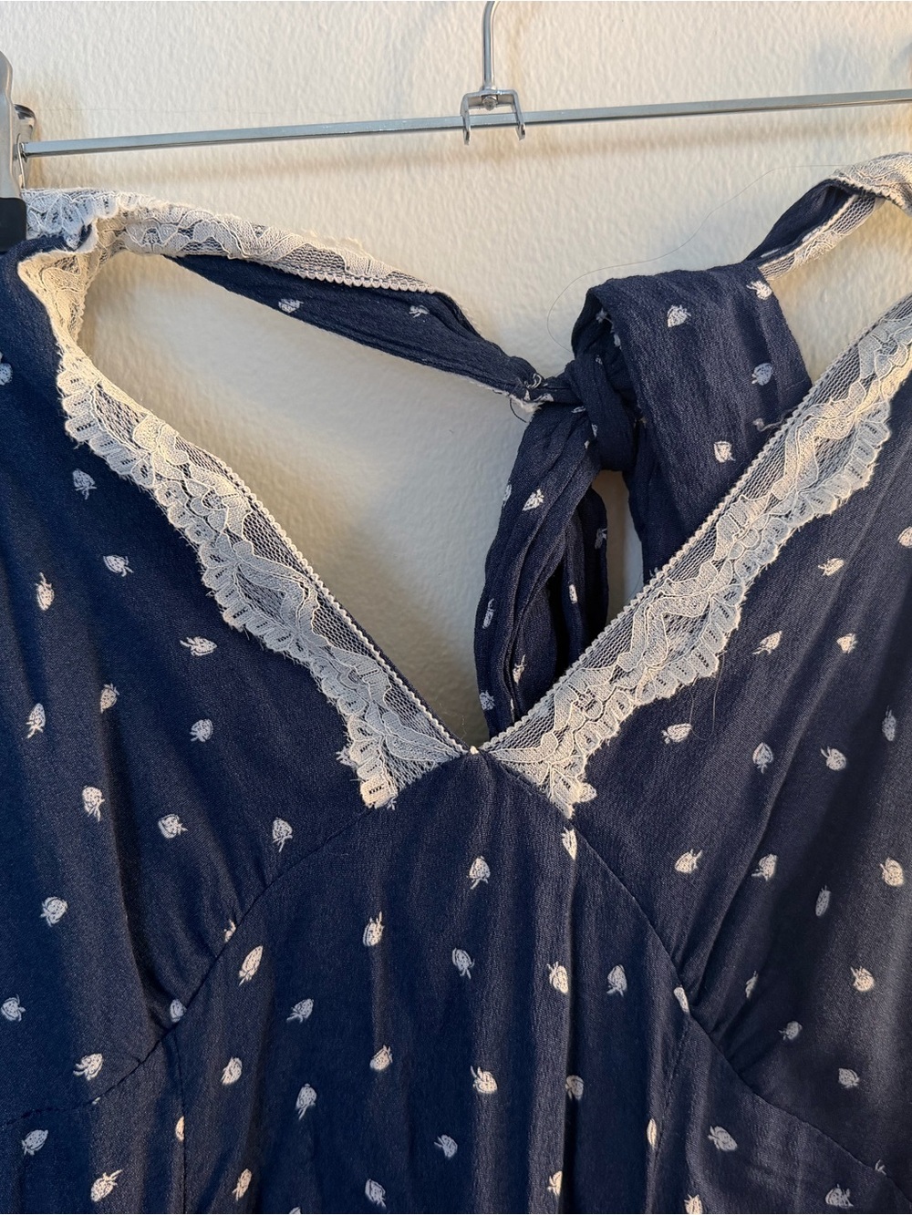Navy Polka Dot Lace-Trim dress - Picture 3 of 7